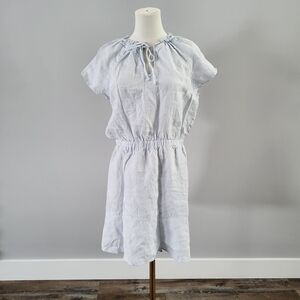 Anthro Cloth & Stone Linen Dress Blue Boho Peasant Tie Neck M